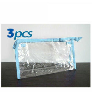 001 Clear Plastic PVC Travel Cosmetic Make Up Toiletry Bag Zipper Blue US Stock