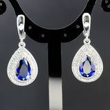 Water Drop Shaped Sapphire Silver 925 Jewelry Sets for Women Blue Gemstones Ring Earrings Necklace Bracelet Wedding