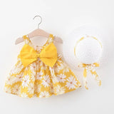 Baby Girl Dress Print Floral Girl Dress With Bow Hat 2 Piece Baby Clothes Outfits Infant Toddler Clothes Newborn Baby Dress