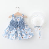 Baby Girl Dress Print Floral Girl Dress With Bow Hat 2 Piece Baby Clothes Outfits Infant Toddler Clothes Newborn Baby Dress