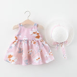 Baby Girl Dress Print Floral Girl Dress With Bow Hat 2 Piece Baby Clothes Outfits Infant Toddler Clothes Newborn Baby Dress