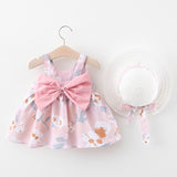 Baby Girl Dress Print Floral Girl Dress With Bow Hat 2 Piece Baby Clothes Outfits Infant Toddler Clothes Newborn Baby Dress